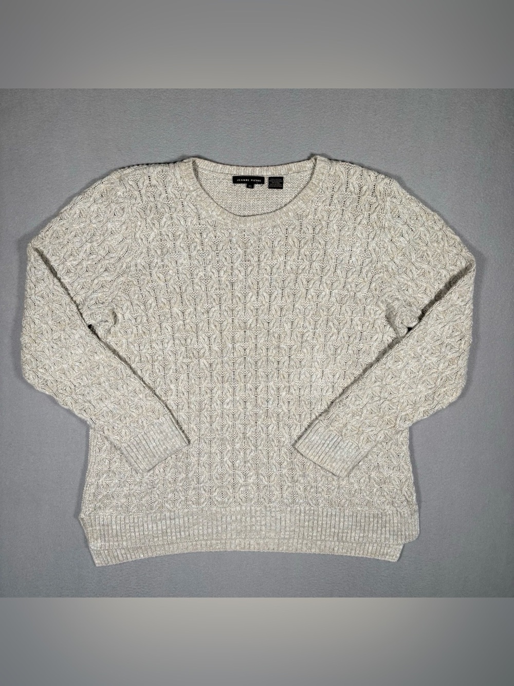 Jeanne Pierre Sweater Women’s X-Large Ivory Chunky Cable Knit Fisherman Cotton